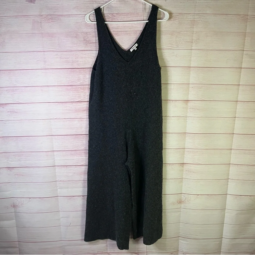 Madewell Merino Wool Charcoal‎ Gray One Piece Wide Leg Jumpsuit Size XL
